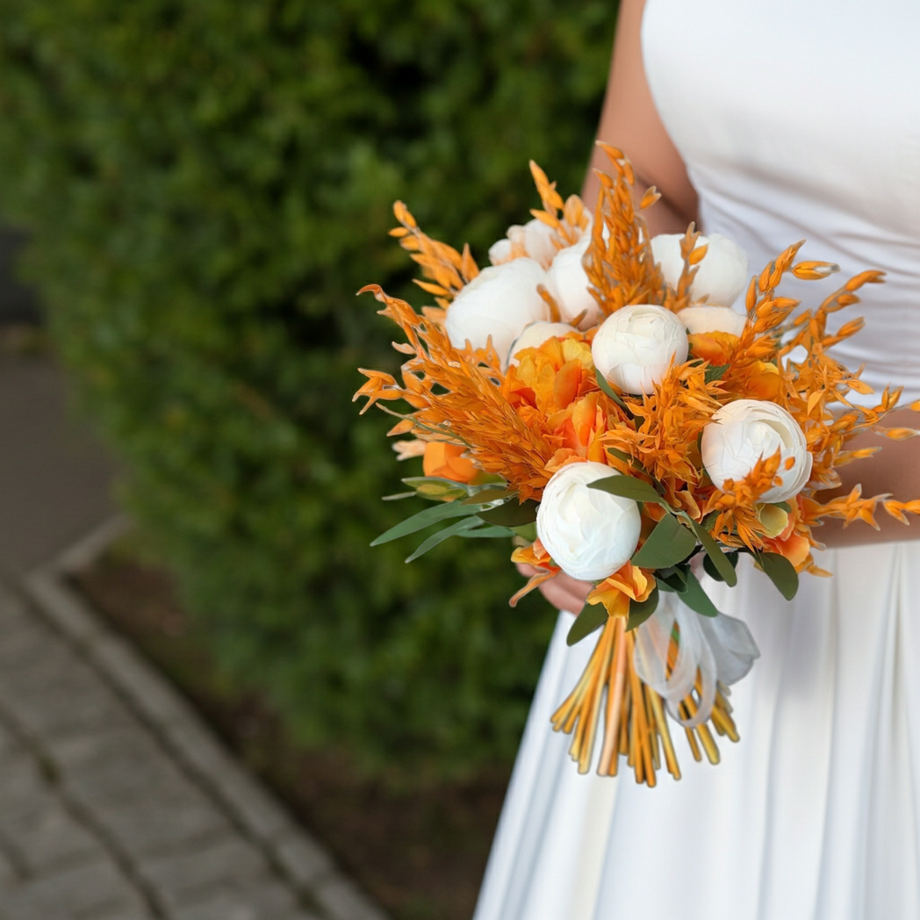 Buchet de mireasa alb – portocaliu Love in Porto