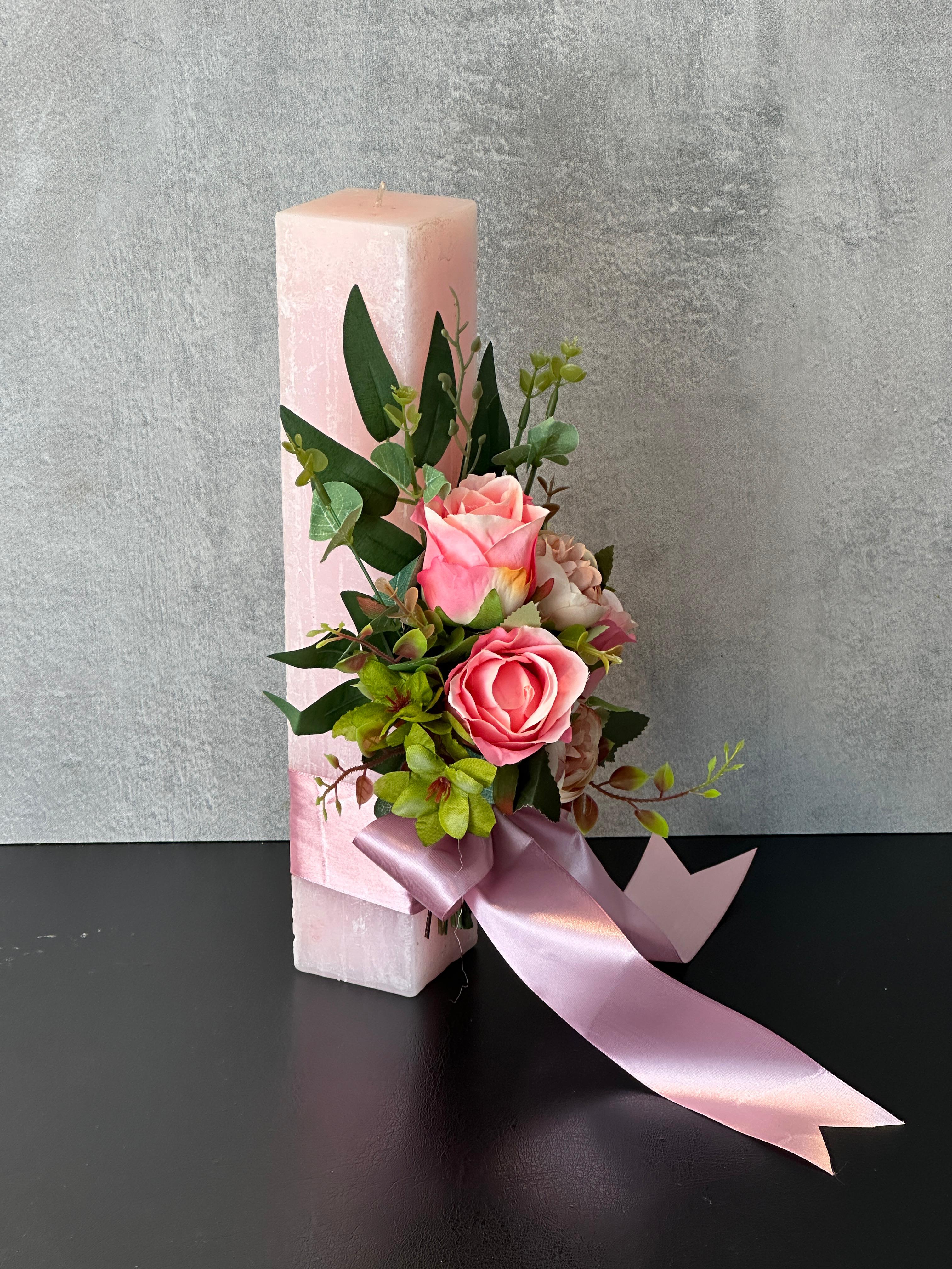 Lumanare patrata Roz Marmorat