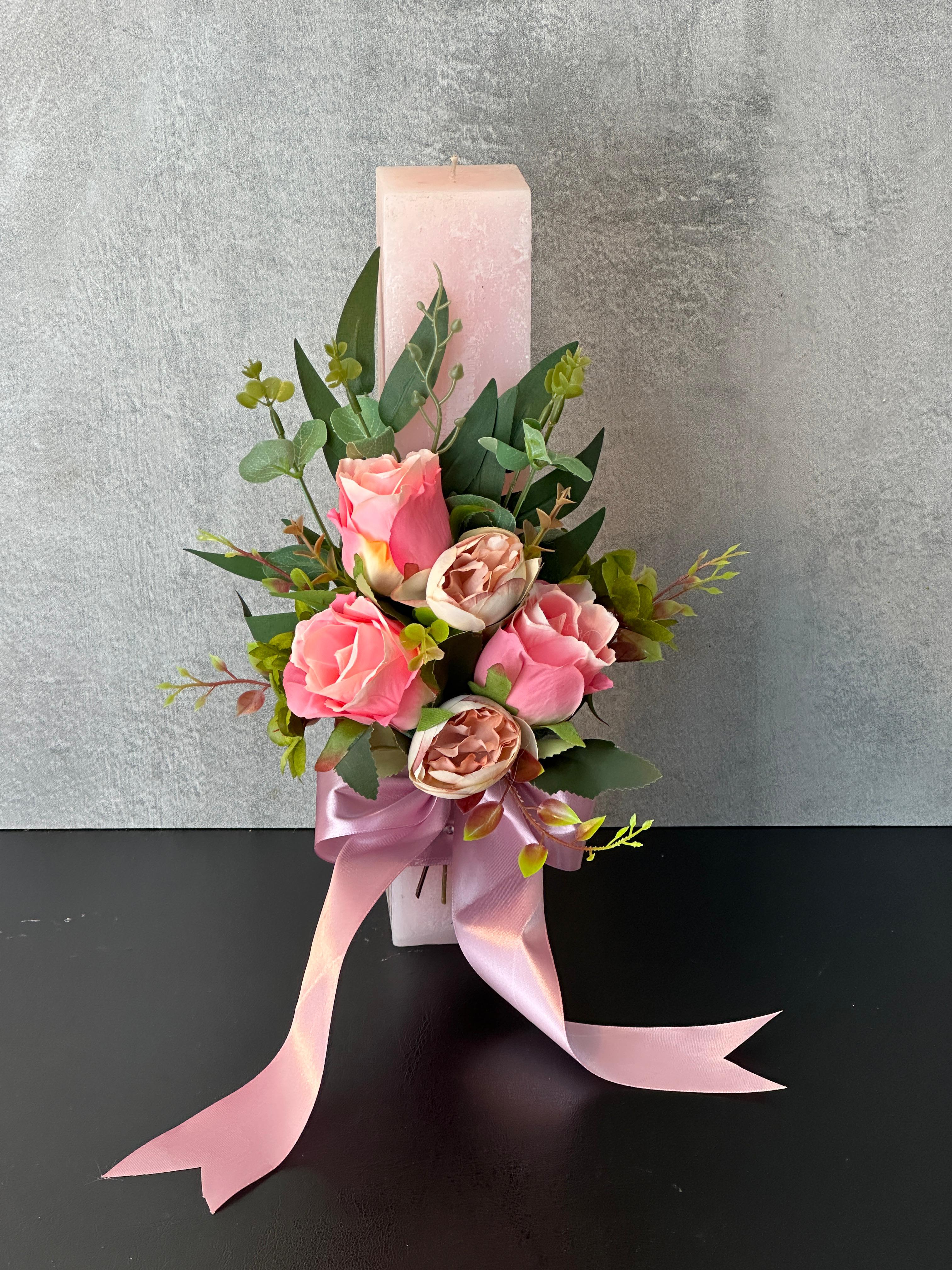 Lumanare patrata Roz Marmorat