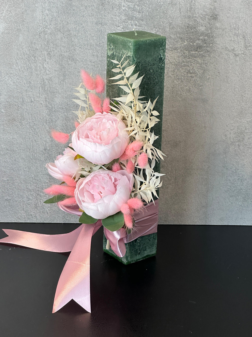 Lumanare patrata Verde Marmorat