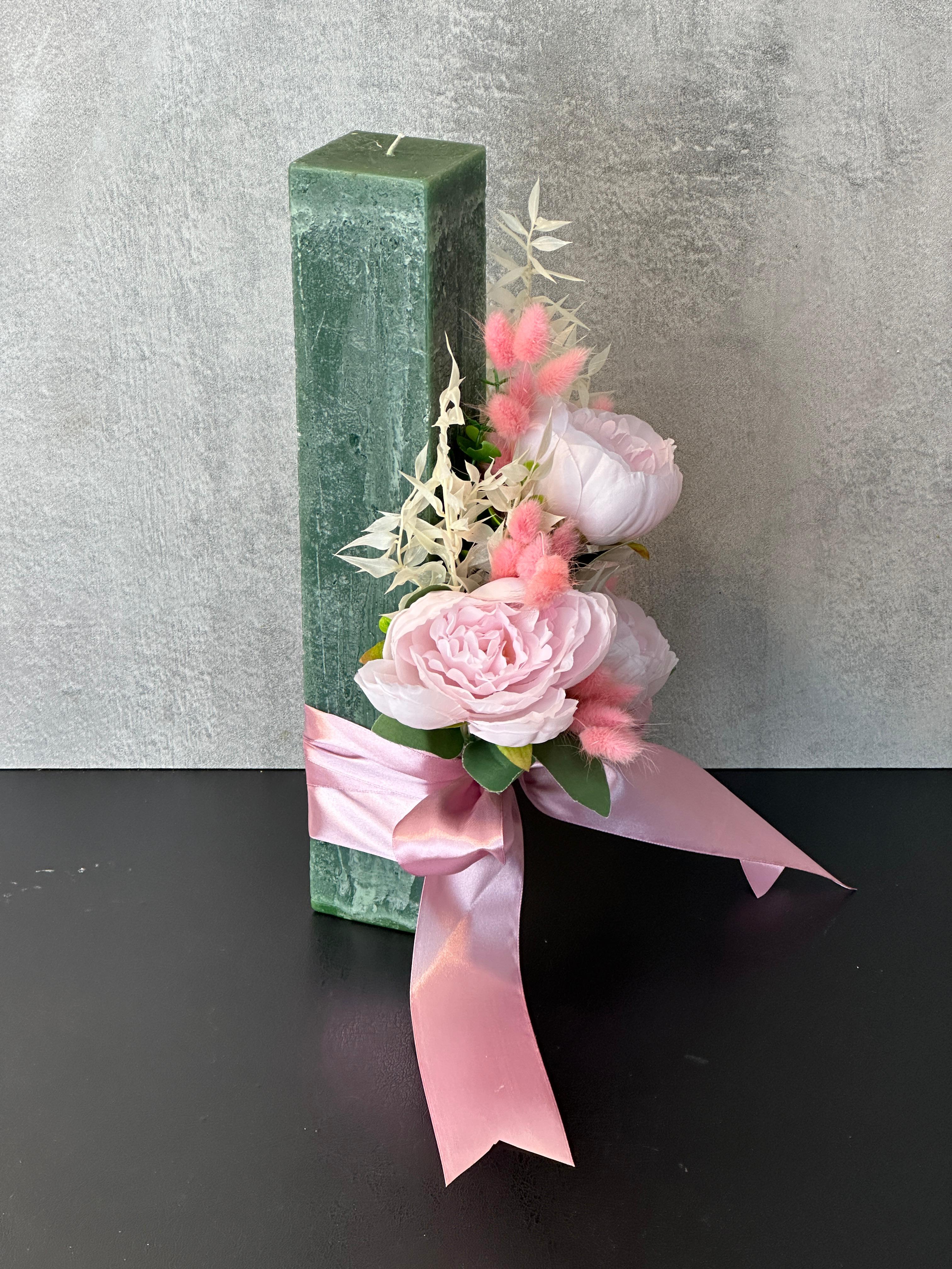 Lumanare patrata Verde Marmorat