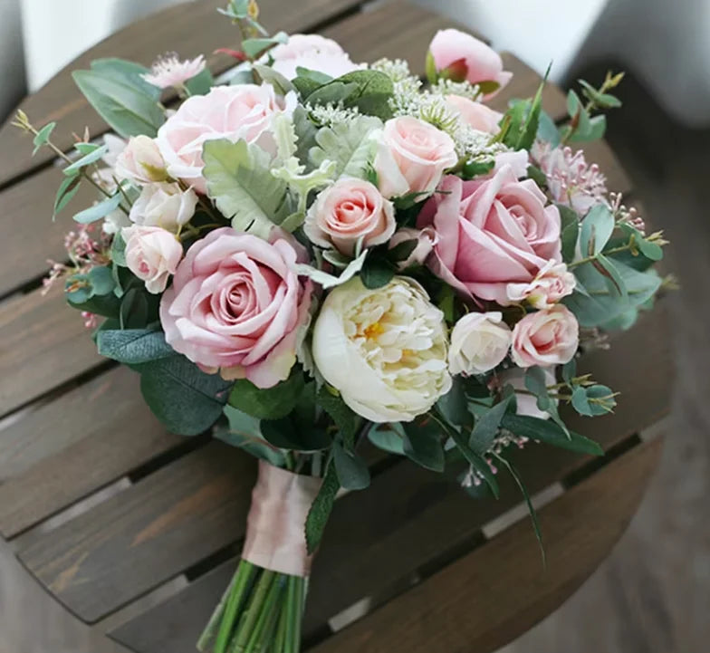 Buchet mireasa roz pudra