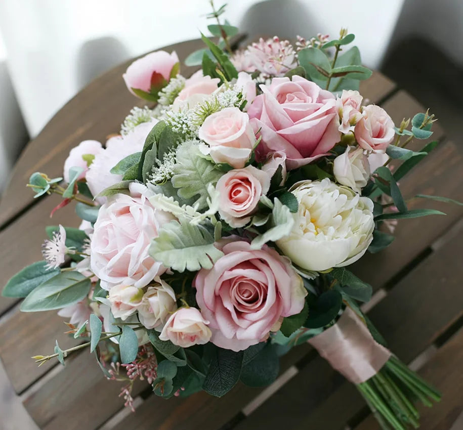 Buchet mireasa roz pudra
