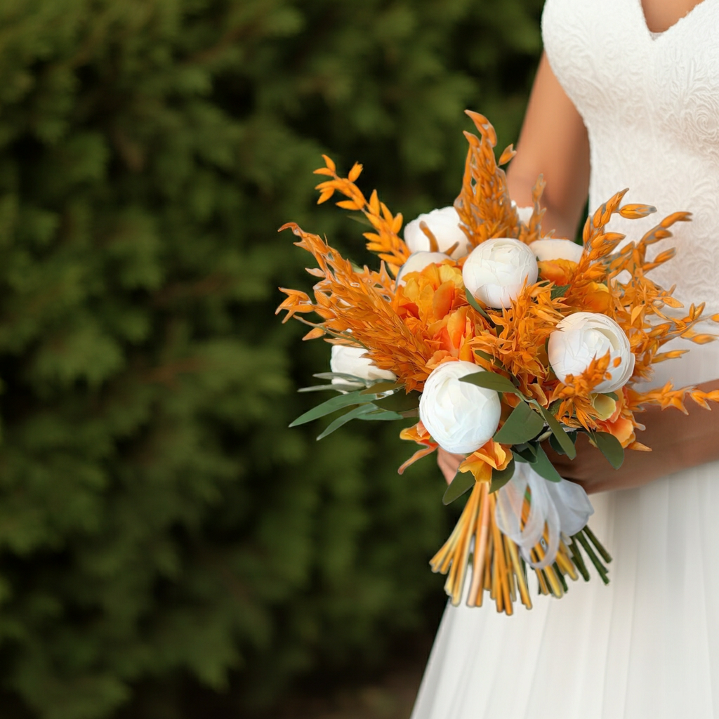 Buchet de mireasa alb – portocaliu Love in Porto