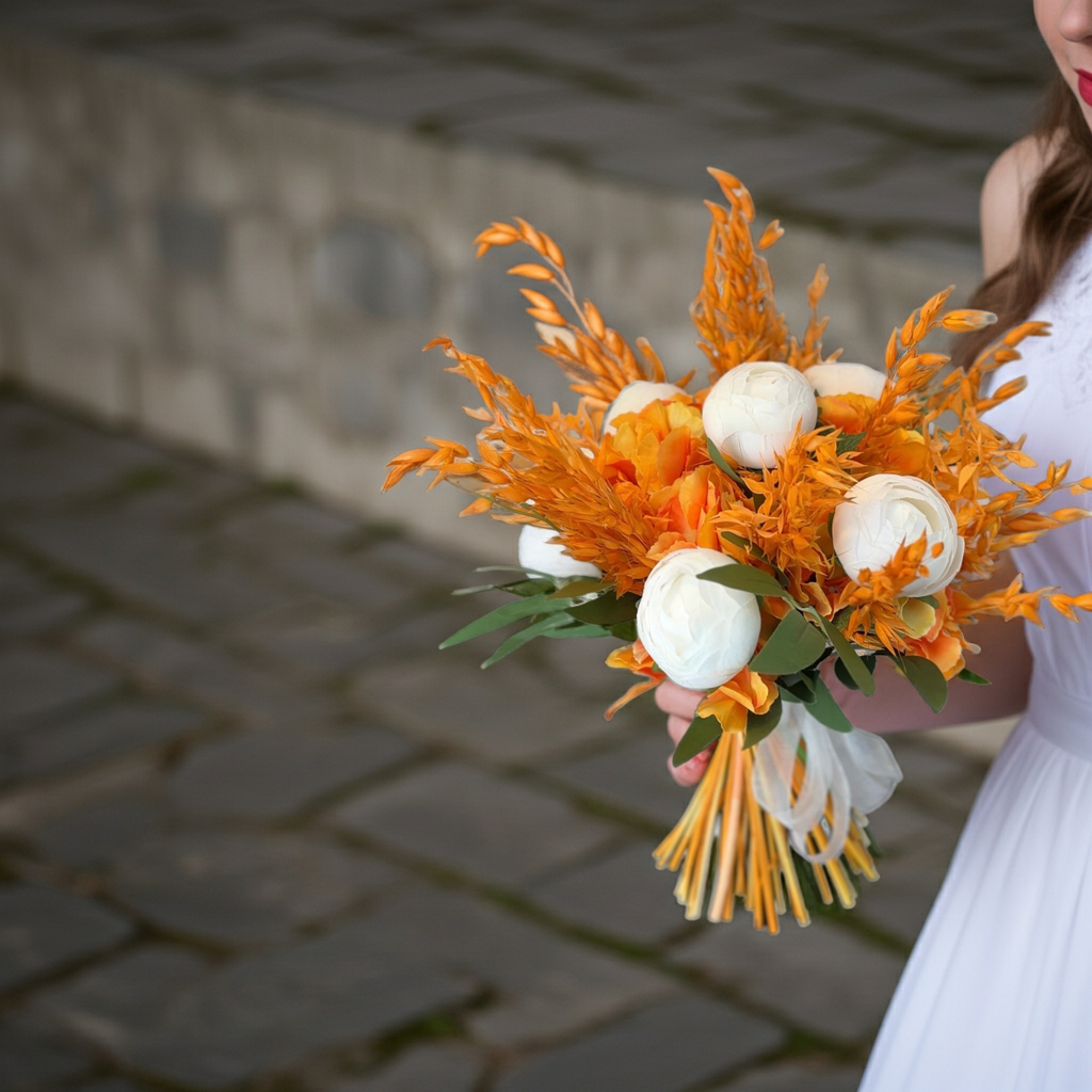 Buchet de mireasa alb – portocaliu Love in Porto